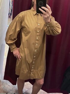J. Crew Tan Cotton-Poplin Long Sleeve Shirt Dress